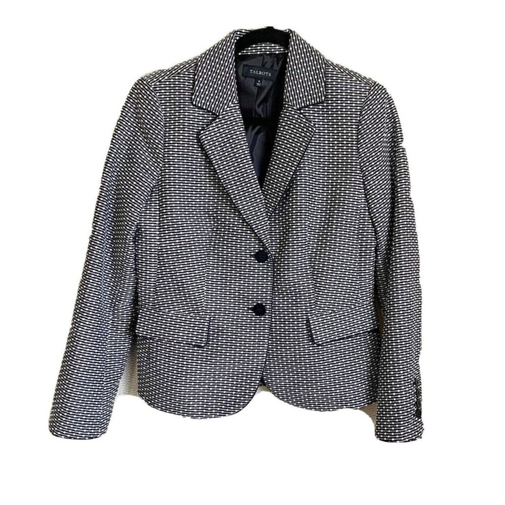 Talbots Black Geometric Blazer Women’s 8 Academia Classic Office Quiet Luxury